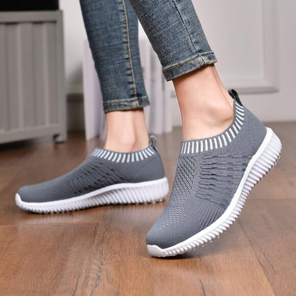 Women's Deep-Grey Athletic Walking Casual Mesh-Comfortable Workout Sneakers - Picture 2 of 7